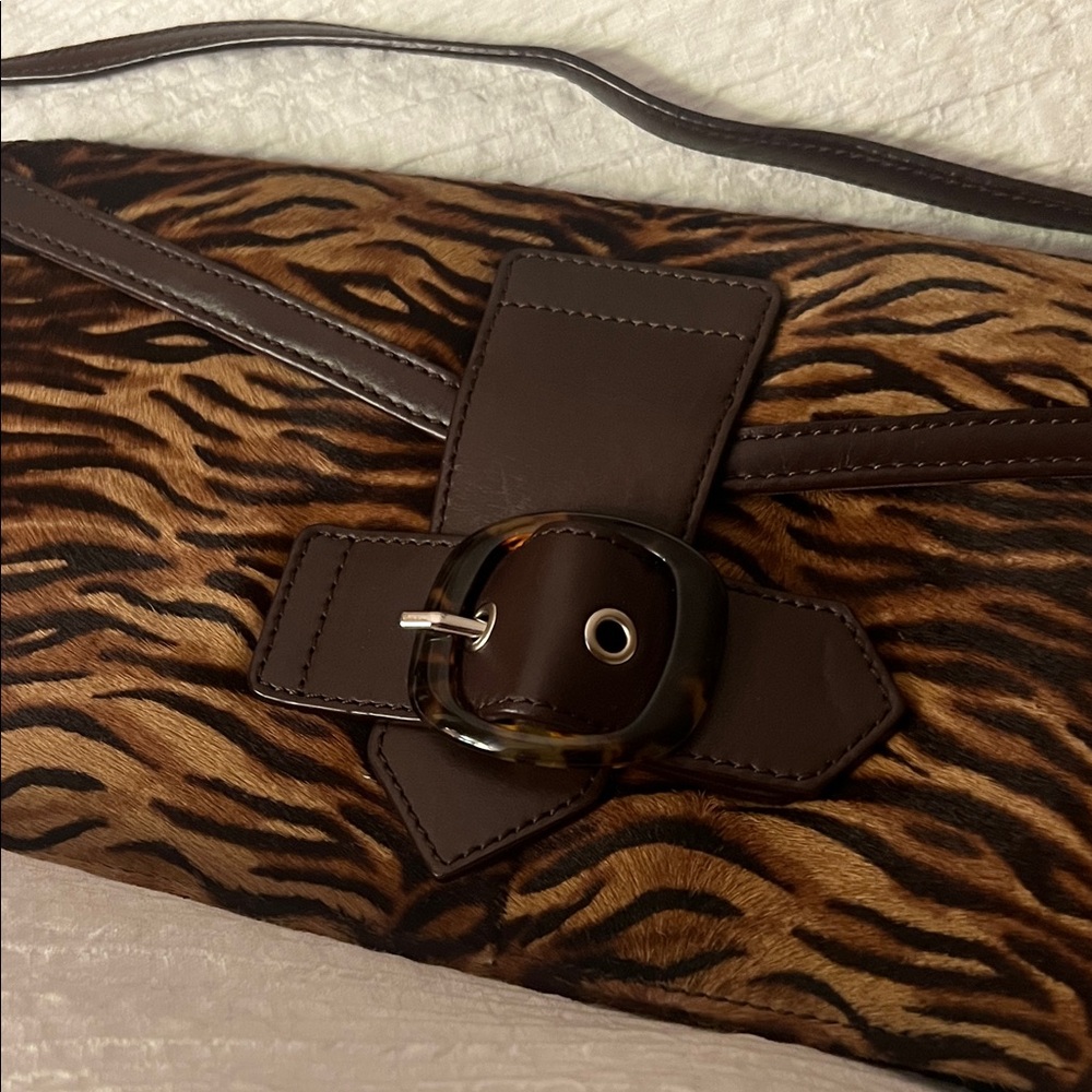 Vintage Via Spiga Brown 🐅 Animal Fur & Italian Leather Crossbody with Dust Cover